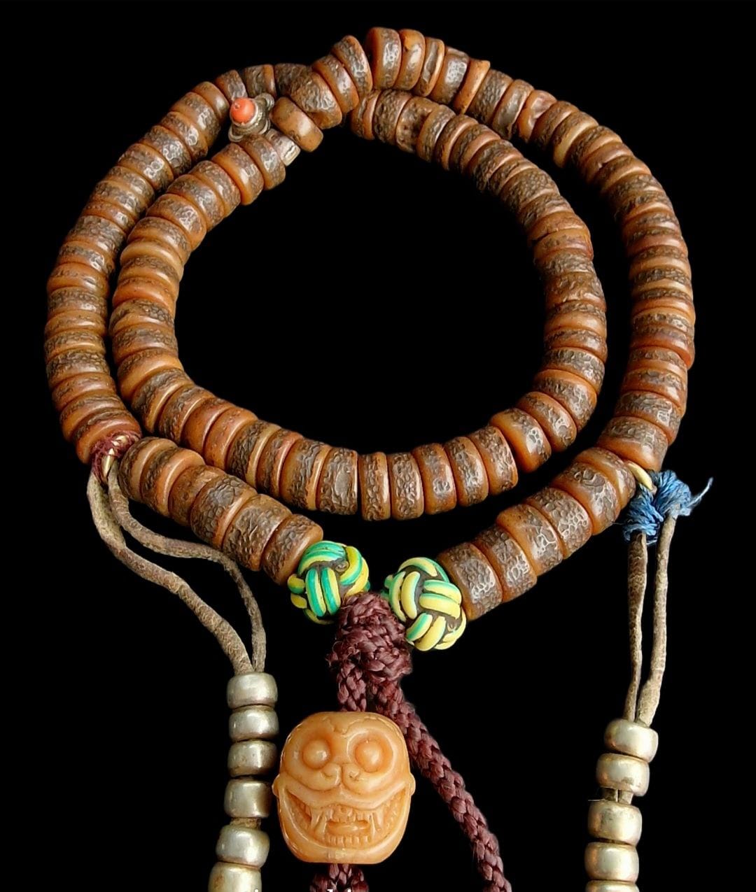 Kapala Mala 108 beads, traditional Tibetan prayer beads made from human skull for meditation