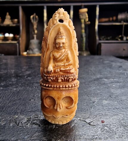 kapala buddha skull amulet leg bone carved chittipati detail aged surface