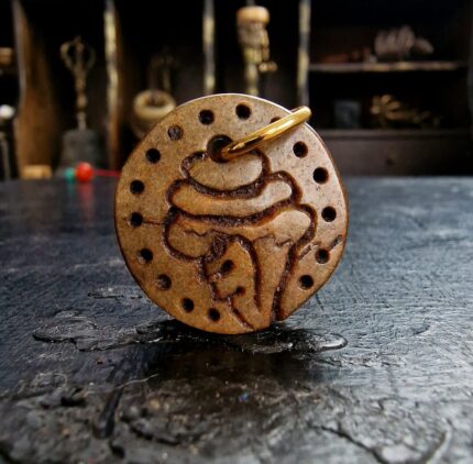 Hand-carved Kapala conch shell with traditional skull motifs.