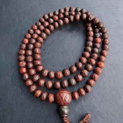 Authentic Bodhi seed mala with a natural aged patina.