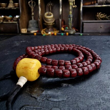 Hand-strung Rudraksha mala with natural multi-faced seeds.