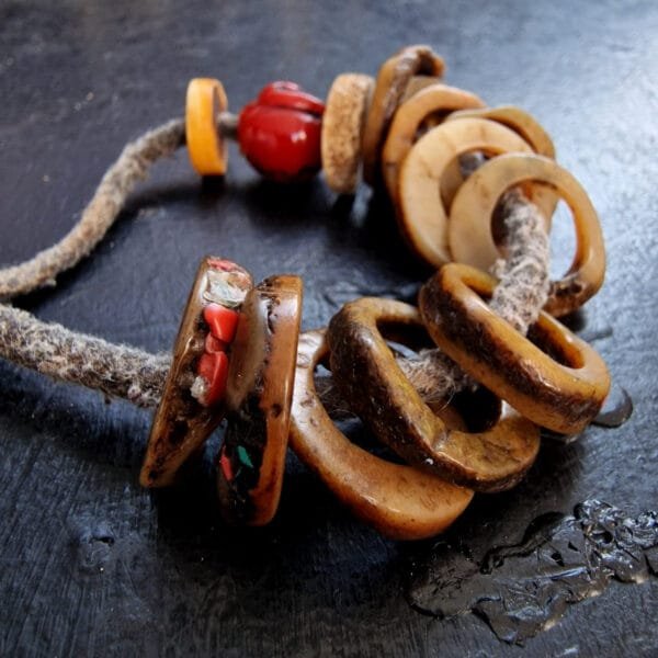 Tibetan antique wrist mala made of carved Kapala beads