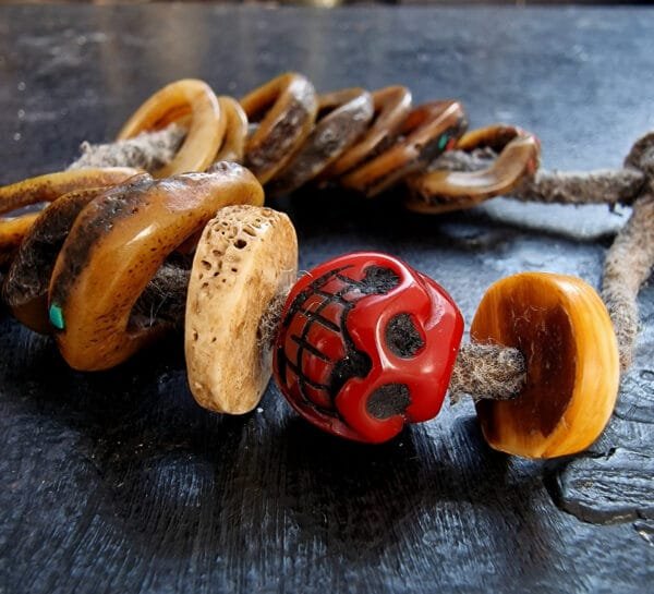 Handcrafted Tibetan Kapala wrist mala with aged patina
