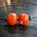 Antique Tibetan momo coral bead with turquoise and gold