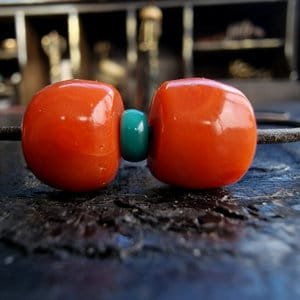 Antique Tibetan coral bead close-up