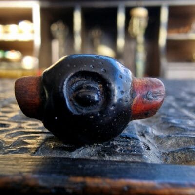 Tibetan Tsa Dzi bead close-up