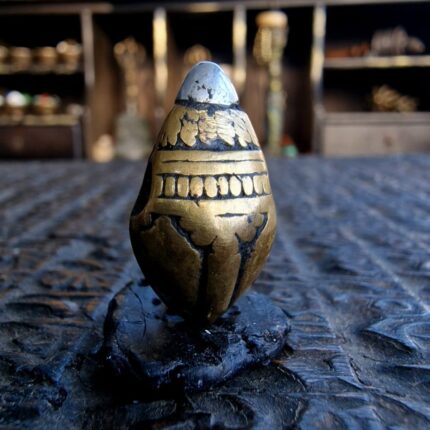 Antique copper and silver stupa full view