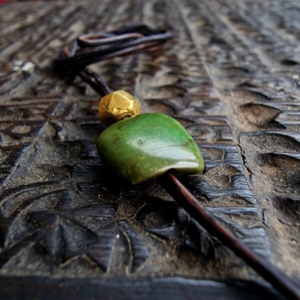 Natural deep green Tibetan turquoise close-up