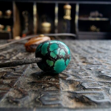 Tibetan ritual amulet with turquoise and bone