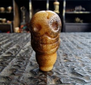 Tibetan kapala guru bead carved from lama skull bone