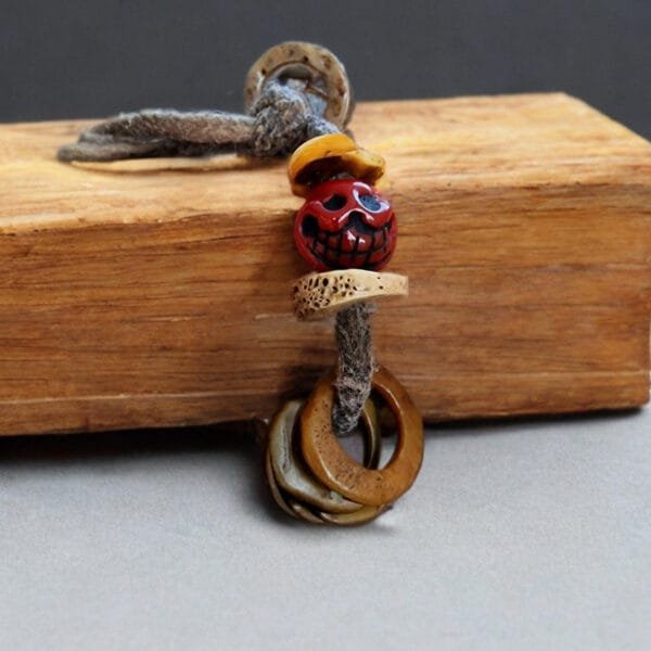 Close-up of antique Kapala wrist mala from Tibet
