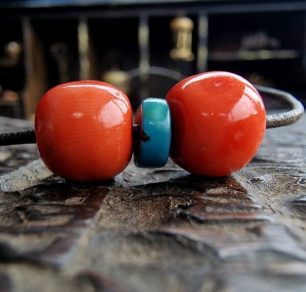 Antique Tibetan coral beads close-up
