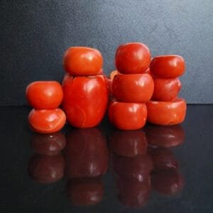 antique Tibetan red coral beads for mala, coral, polished barrel shape