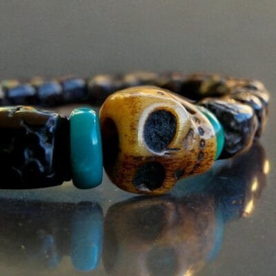 Tibetan antique Rudraksha, Bone Skull, Tibetan Turquoise beads Bracelet | Prayer beads, old bodhi mala 108, antique Coral, Dzi beads