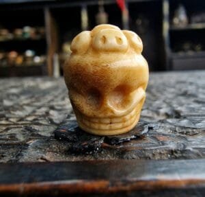Hand-carved antique Tibetan Kapala crown skull amulet