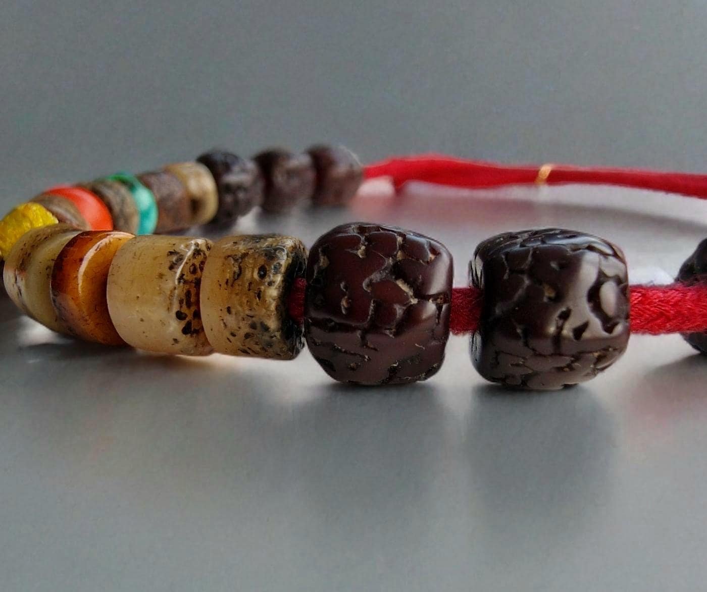 Tibetan antique Kapala bone Bracelet/Necklace | Prayer beads, old bodhi mala 108, antique Coral, Dzi beads, Tibetan Turquoise, Special Gifts - Image 3