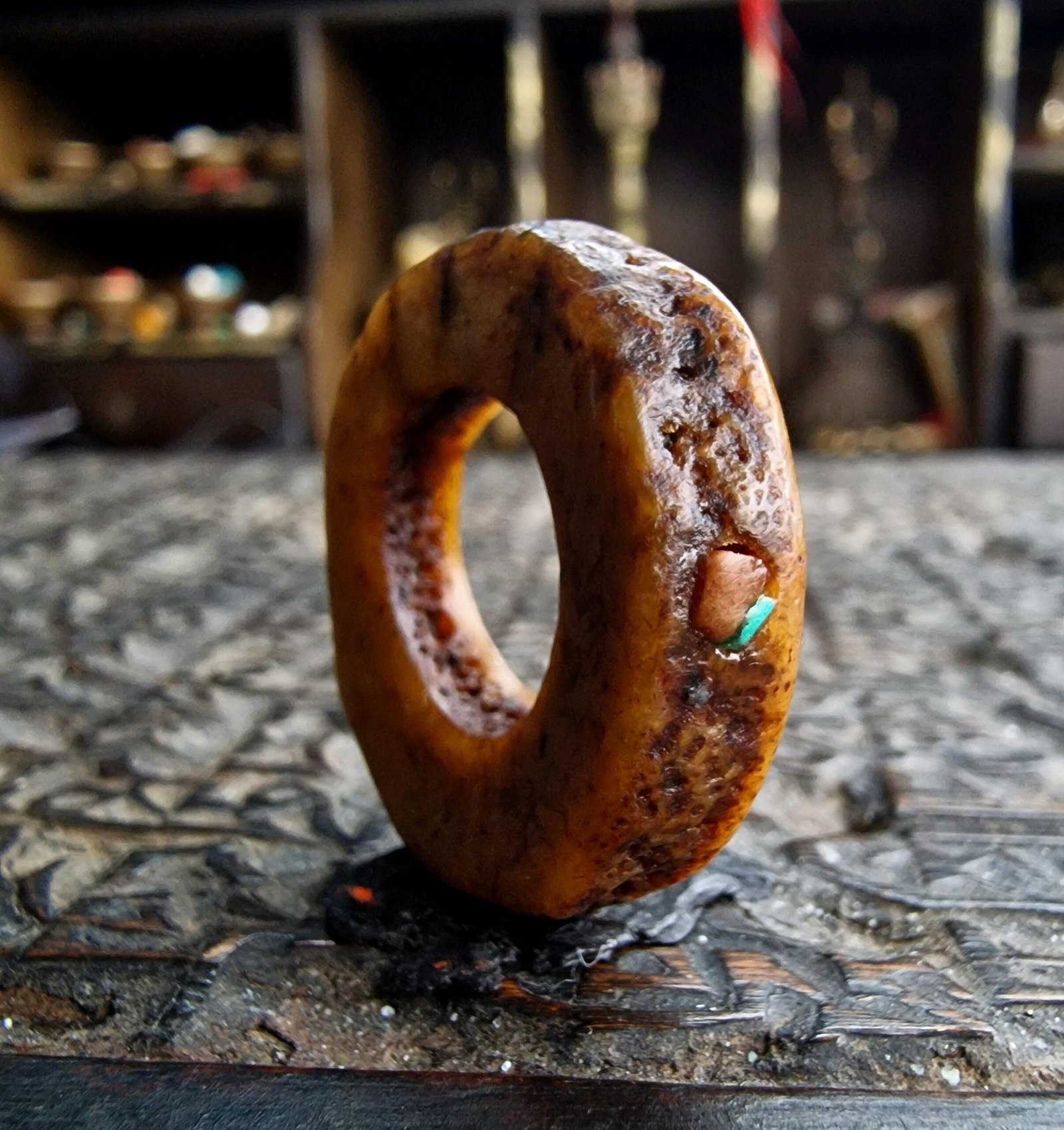 Authentic Tibetan Antique Kapala Skull Amulet - 108 Bodhi Mala with Dzi, Coral & Turquoise - Image 4