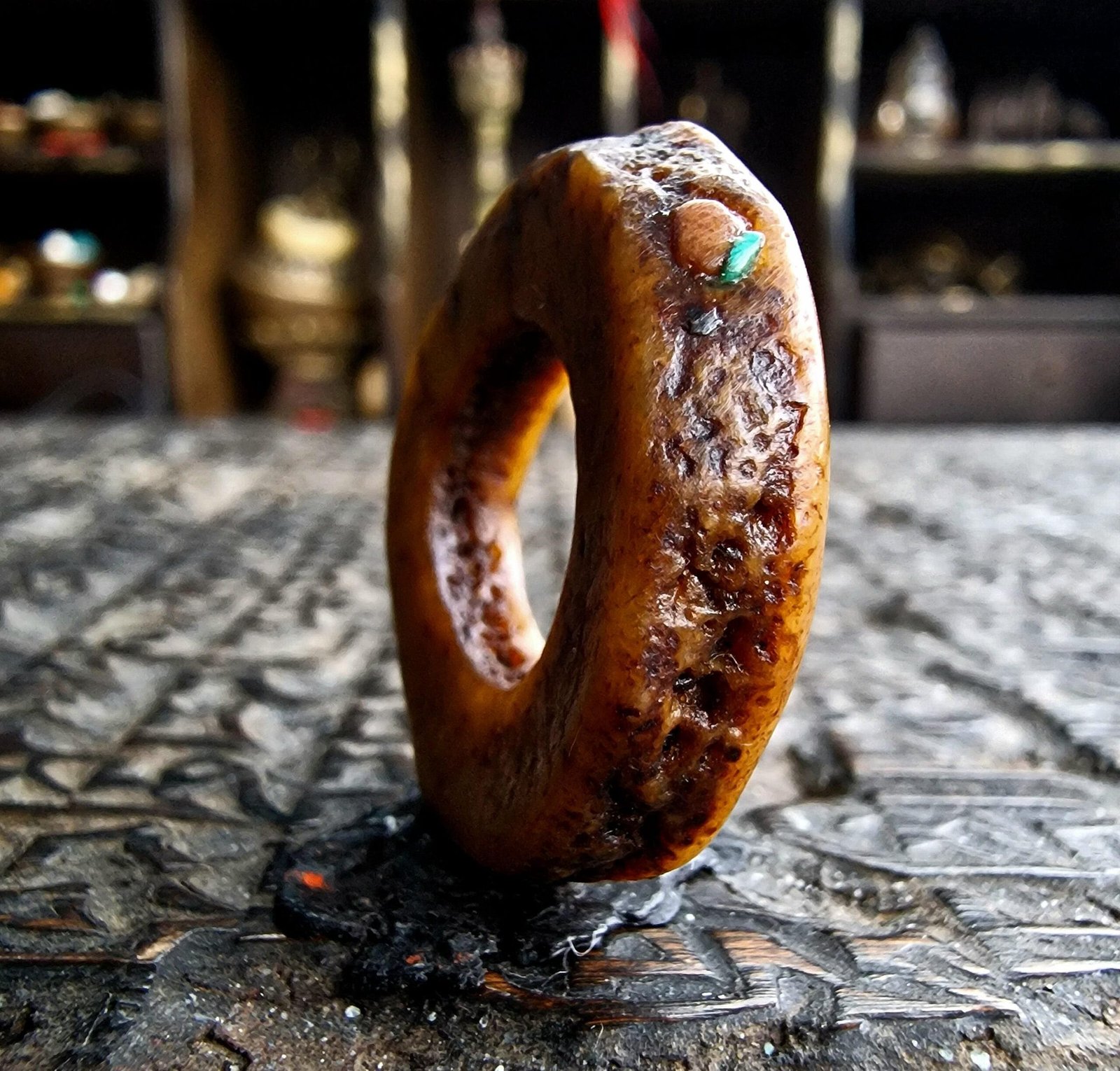 Authentic Tibetan Antique Kapala Skull Amulet - 108 Bodhi Mala with Dzi, Coral & Turquoise - Image 6