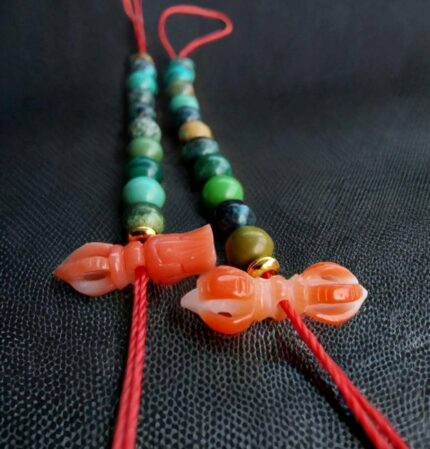 Hand-crafted Tibetan silver mala counters with Bell and Dorje.