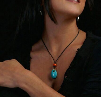 Hand-polished natural turquoise bead necklace with organic matrix.