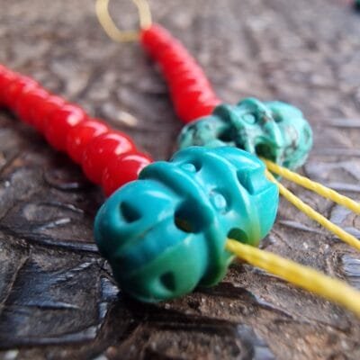 Antique Tibetan Kapala Mala Counters/ Tibetan Turquoise, antique Coral, Skull beads, Rudraksha Mala Prayer beads old 108, Dzi beads, Gift