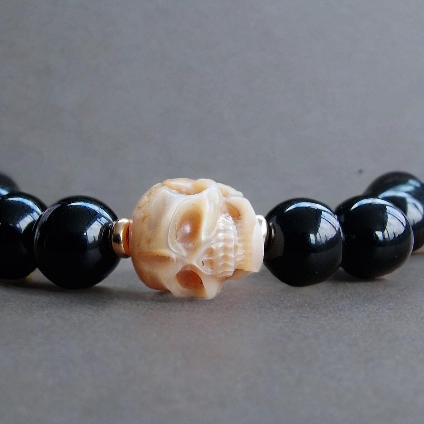 Agate Beads Bracelet with Natural Pearl skull - Image 7