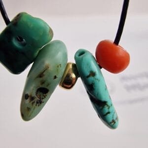 Ancient Tibetan Turquoise Necklace | Natural Coral Bead Amulet | 100 Year Old Talisman | Gold Filled Spacers | Himalayan Spiritual Jewelry