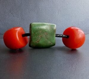 Tibetan Coral and Turquoise beads | Rare Barrel Red Coral Beads | 19th Century Amulet, Dzi Flanking Beads ,Himalayan Prayer Talisman