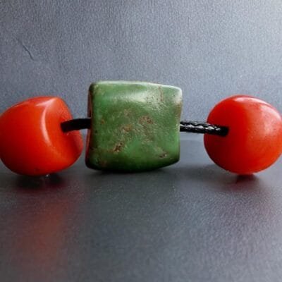 Tibetan Coral and Turquoise beads | Rare Barrel Red Coral Beads | 19th Century Amulet, Dzi Flanking Beads ,Himalayan Prayer Talisman