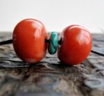 Tibetan Coral and Turquoise beads | Rare Barrel Red Coral Beads | 19th Century Amulet, Dzi Flanking Beads ,Himalayan Prayer Talisman - Image 2