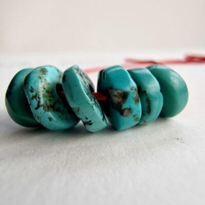 Tibetan Turquoise Beads x 6: Natural 19th Century Gemstone