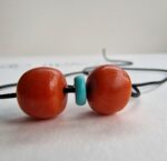 Antique Tibetan Coral and Turquoise beads | Rare Barrel Red Coral Beads | 19th Century Amulet, Dzi Flanking Beads