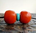 Antique Tibetan Coral and Turquoise beads | Rare Barrel Red Coral Beads | 19th Century Amulet, Dzi Flanking Beads - Image 5