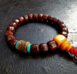 Tibetan antique Rudraksha + Kapala Bracelet/Necklace | Prayer beads, old bodhi mala 108, antique Coral, Dzi beads, Tibetan Turquoise, - Image 6