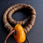 Antique Tibetan Temple Mala | 108 Impermanence Relics | Monk Owned Archive | Large Amber Focal | Museum Quality Himalayan Heirloom