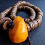 Antique Tibetan Temple Mala | 108 Impermanence Relics | Monk Owned Archive | Large Amber Focal | Museum Quality Himalayan Heirloom - Image 3