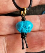 Natural Turquoise Pendant, Hand Carved Peony 27mm, Flower Charm Real Gemstone, Zen Jewelry Unique Spiritual Gift , Gold Plated Necklace - Image 3