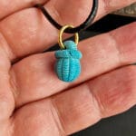 Natural Turquoise Basket Pendant| Hand Carved Wealth Charm| Tibetan Style| Real Gemstone| Zen Jewelry| Unique Abundance Gift| Gold Plated - Image 3