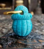 Natural Turquoise Basket Pendant| Hand Carved Wealth Charm| Tibetan Style| Real Gemstone| Zen Jewelry| Unique Abundance Gift| Gold Plated - Image 4