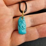 Natural Turquoise Ruyi Hook Pendant| Hand Carved Wealth Charm| Tibetan Style| Real Gemstone| Zen Jewelry| Unique Abundance Gift| Gold Plated - Image 4