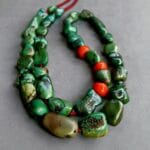 Tibetan Turquoise beads + Coral necklace 18th Century | antique old Mala Prayer beads, bodhi mala 108, Dzi beads, Kapala Skull beads