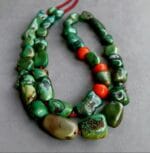 Tibetan Turquoise beads + Coral necklace 18th Century | antique old Mala Prayer beads, bodhi mala 108, Dzi beads, Kapala Skull beads