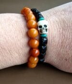 Antique Amber Beads Bracelet, Unisex  bracelet/ Tibetan Style prayer beads, antique Coral, Tibetan Turquoise - Image 3