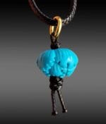 Natural Turquoise Pendant, Hand Carved Peony 27mm, Flower Charm Real Gemstone, Zen Jewelry Unique Spiritual Gift , Gold Plated Necklace - Image 5
