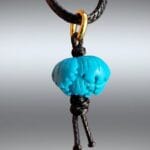 Natural Turquoise Pendant, Hand Carved Peony 27mm, Flower Charm Real Gemstone, Zen Jewelry Unique Spiritual Gift , Gold Plated Necklace