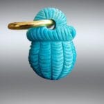 Natural Turquoise Basket Pendant| Hand Carved Wealth Charm| Tibetan Style| Real Gemstone| Zen Jewelry| Unique Abundance Gift| Gold Plated