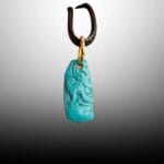 Natural Turquoise Ruyi Hook Pendant| Hand Carved Wealth Charm| Tibetan Style| Real Gemstone| Zen Jewelry| Unique Abundance Gift| Gold Plated - Image 3