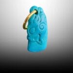 Natural Turquoise Ruyi Hook Pendant| Hand Carved Wealth Charm| Tibetan Style| Real Gemstone| Zen Jewelry| Unique Abundance Gift| Gold Plated - Image 5