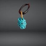 Natural Turquoise 4 leaf Clover Pendant| Hand Carved Wealth Charm| Tibetan Style| Real Gemstone| Zen Jewelry| Unique Gift| Gold Plated