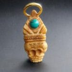 Antique Tibetan Crowned Chitipati Amulet | 20th Century Relic | 33mm Himalayan Meditation Pendant | Turquoise Adorned Talisman - Image 6
